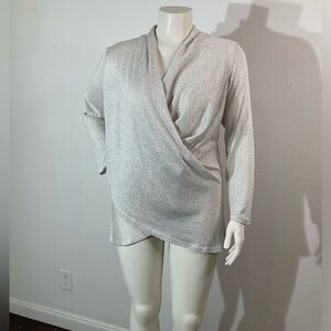 1 State Silver Metallic Faux Wrap Top sz 1X